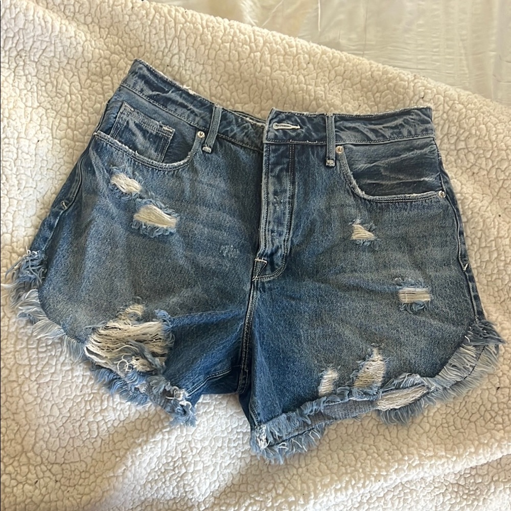Good American Blue Distressed Jean Shorts